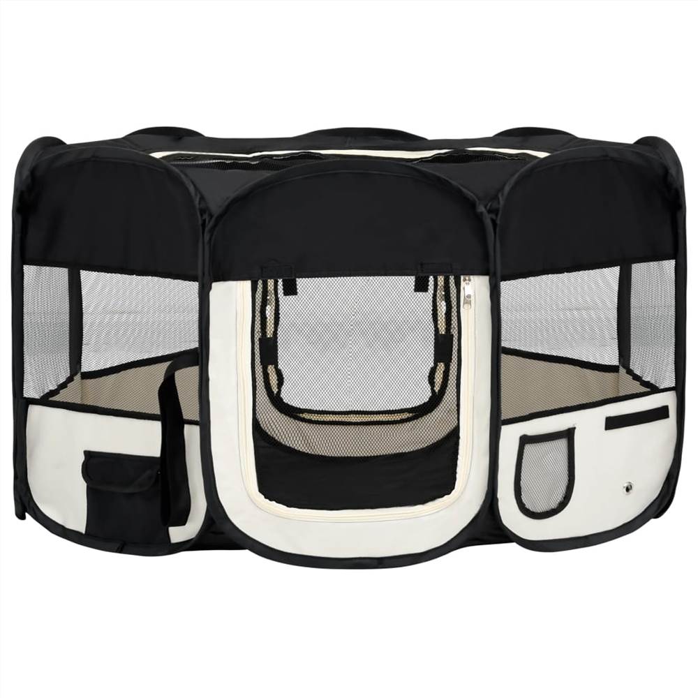 Foldable dog playpen with carrying bag Black 145x145x61 cm
