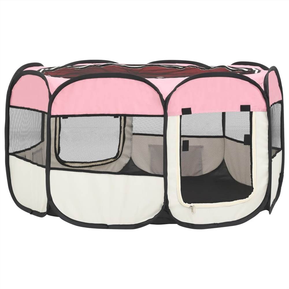 Sammenfoldelig Hundekravlegård Med Pink Bæretaske 125X125x61 Cm