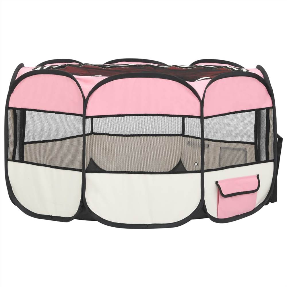 Foldable Dog Playpen With Pink Carrying Bag 125X125x61 Cm