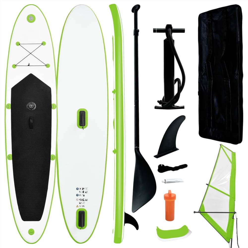 Tabla de paddle surf inflable con juego de velas verde y blanco