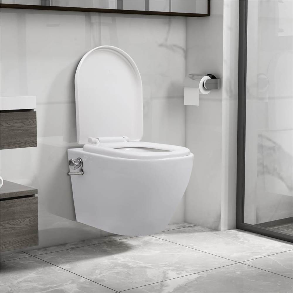 Toilette murale sans rebord avec fonction bidet Céramique Blanc