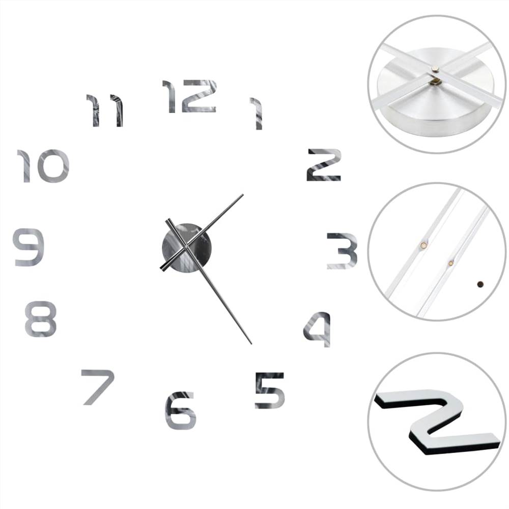 3D nástěnné hodiny moderní design 100 cm XXL stříbrné