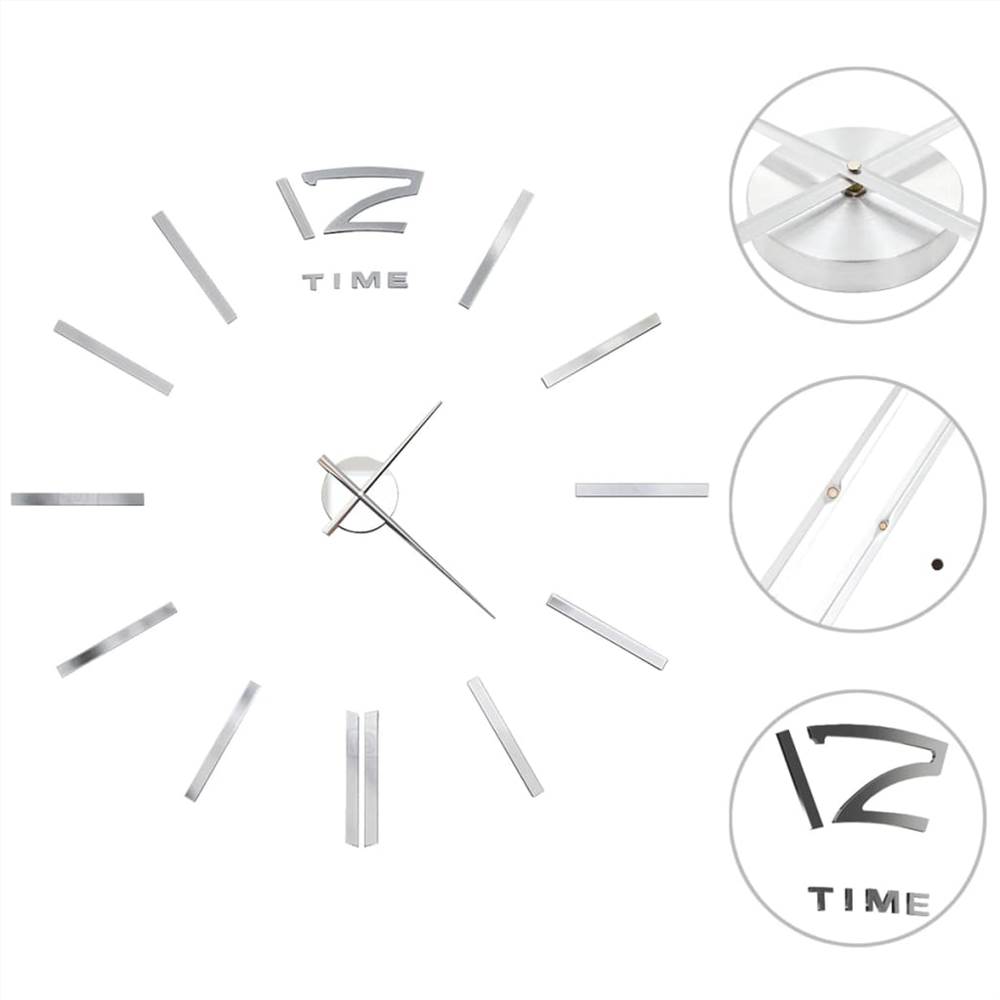 Horloge Murale 3D Design Moderne 100 Cm XXL Argent