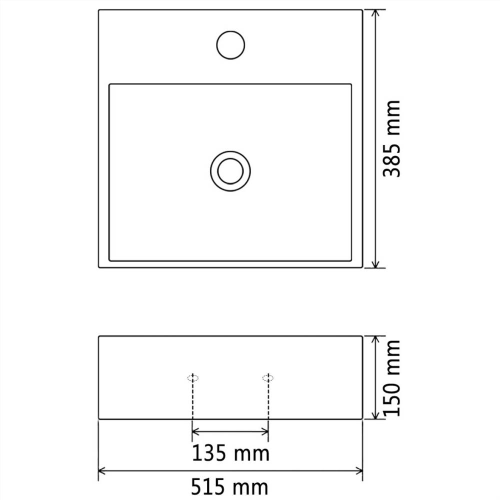Lavatório com furo para torneira em cerâmica branca 51,5x38,5x15 cm