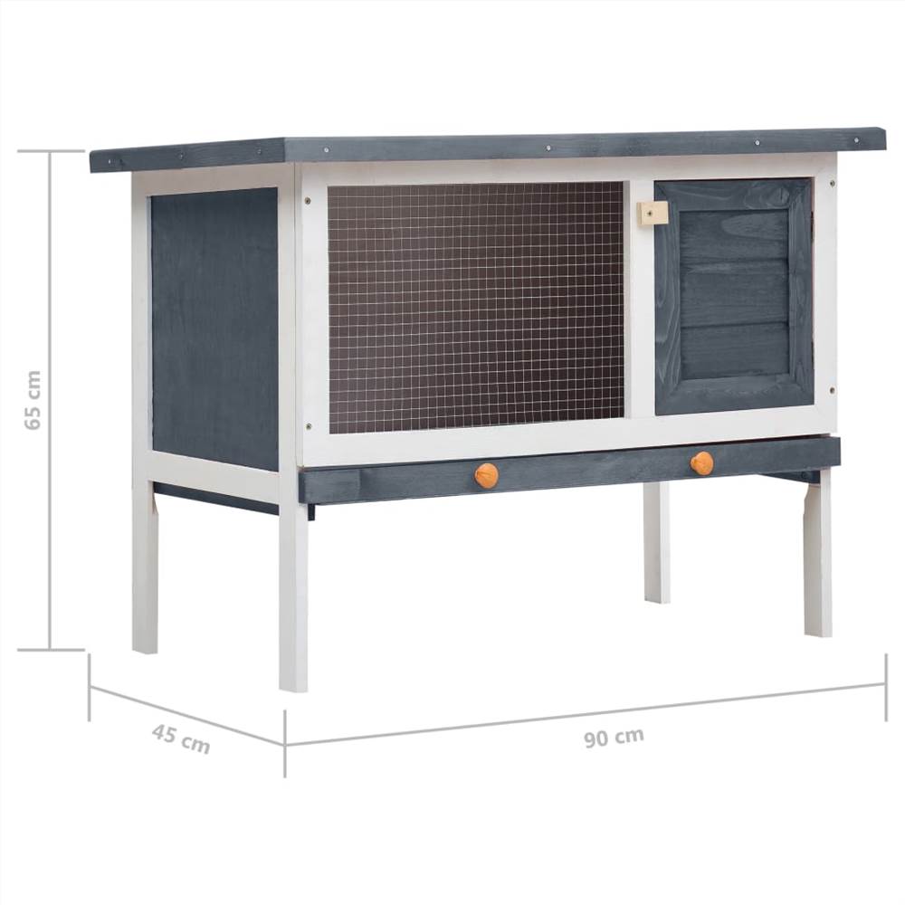 Outdoor rabbit hutch 1 layer in gray wood
