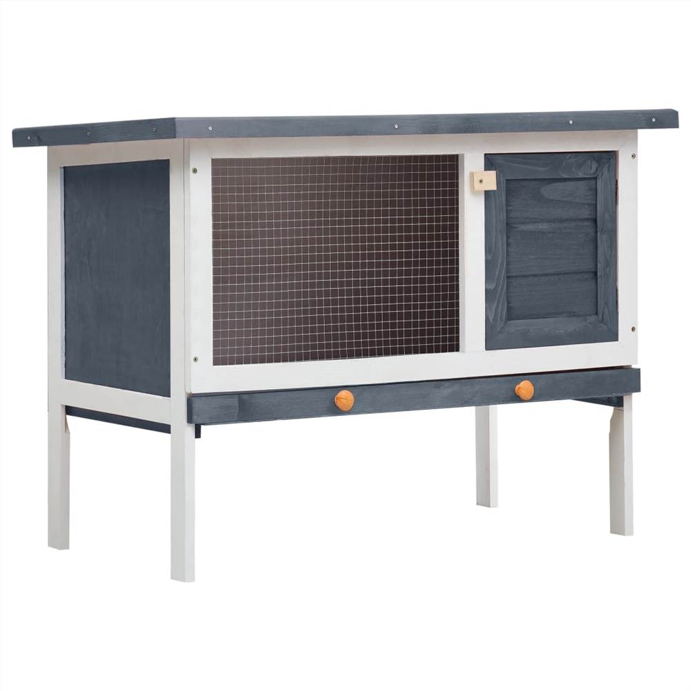 Outdoor rabbit hutch 1 layer in gray wood