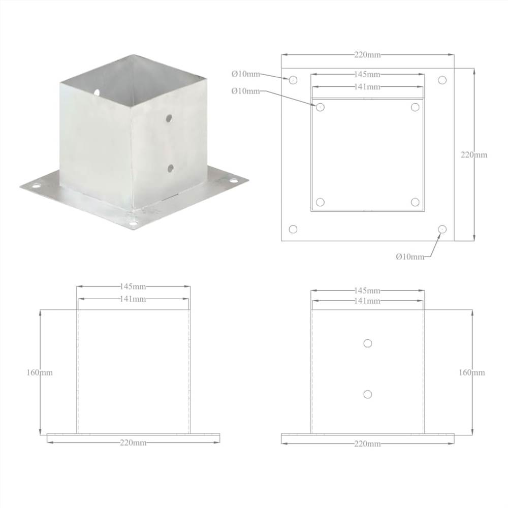 Stolpeankre 4 stk galvaniseret metal 141 mm