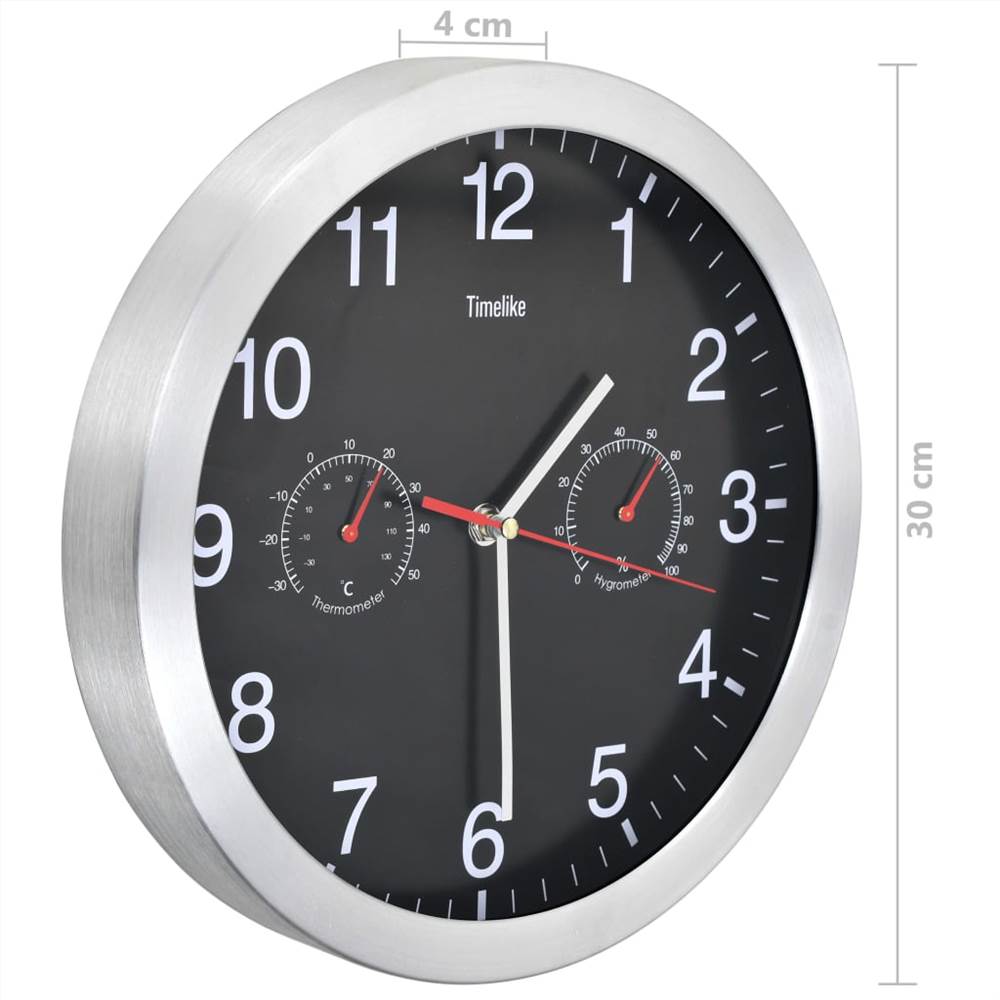 Reloj de pared con movimiento de cuarzo, higrómetro, termómetro, negro
