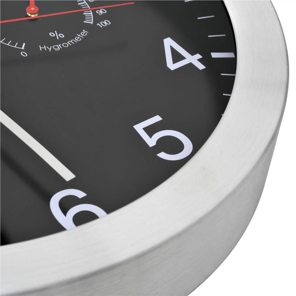Zegar ścienny z higrometrem kwarcowym i termometrem w kolorze czarnym