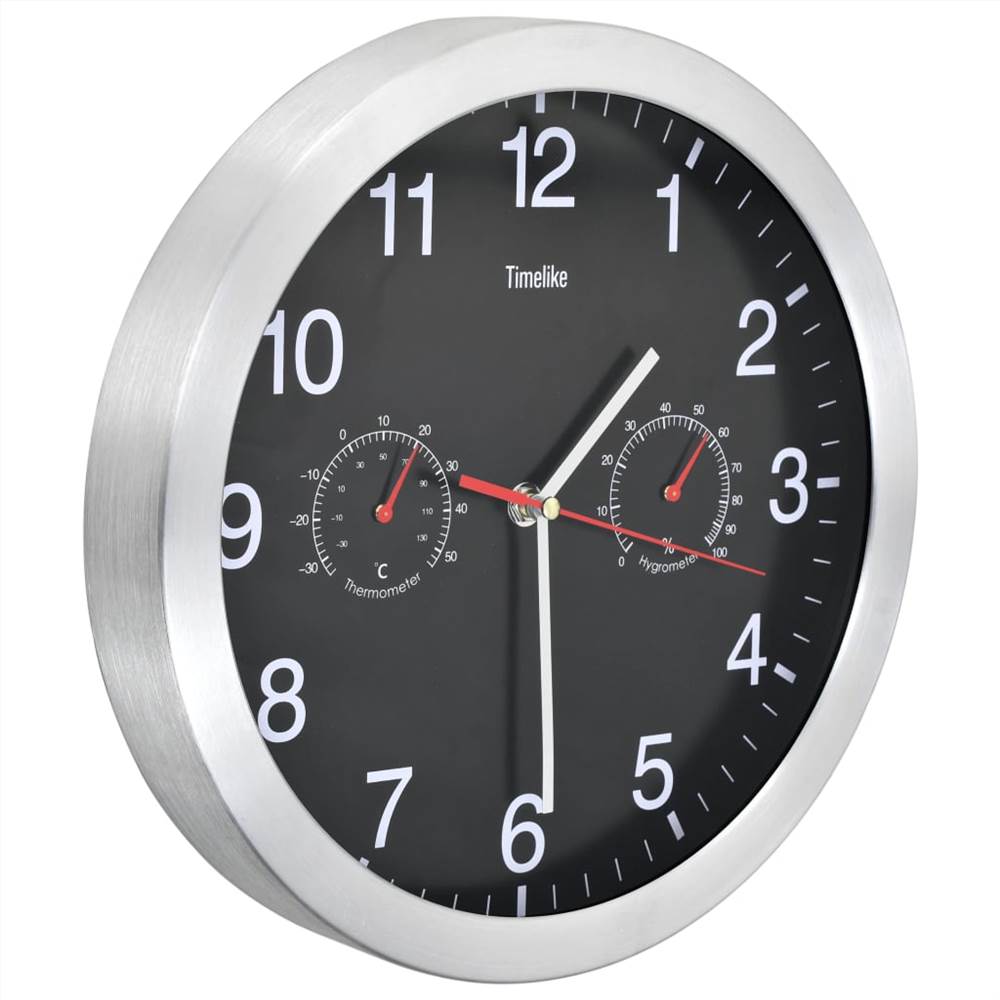 Wall Clock With Quartz Movement Hygrometer Thermometer Black