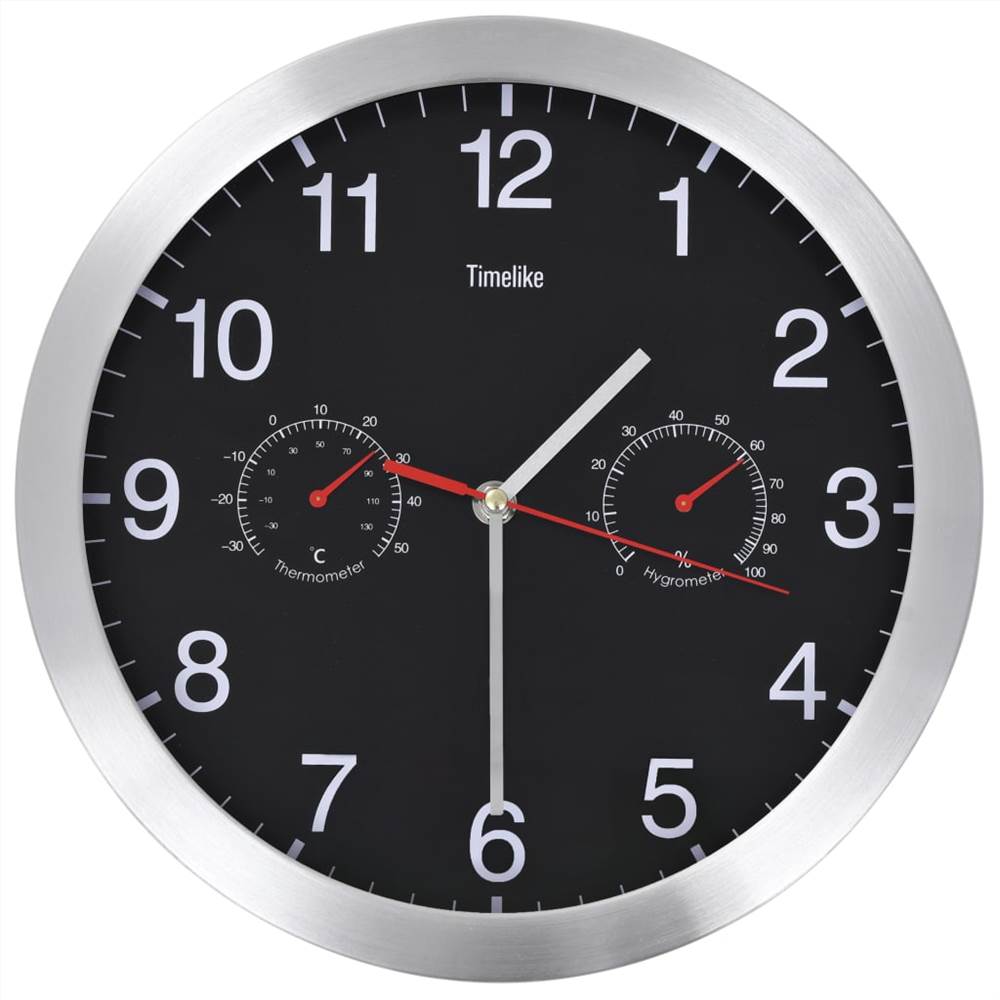 Relógio de parede com termômetro higrômetro de movimento de quartzo preto