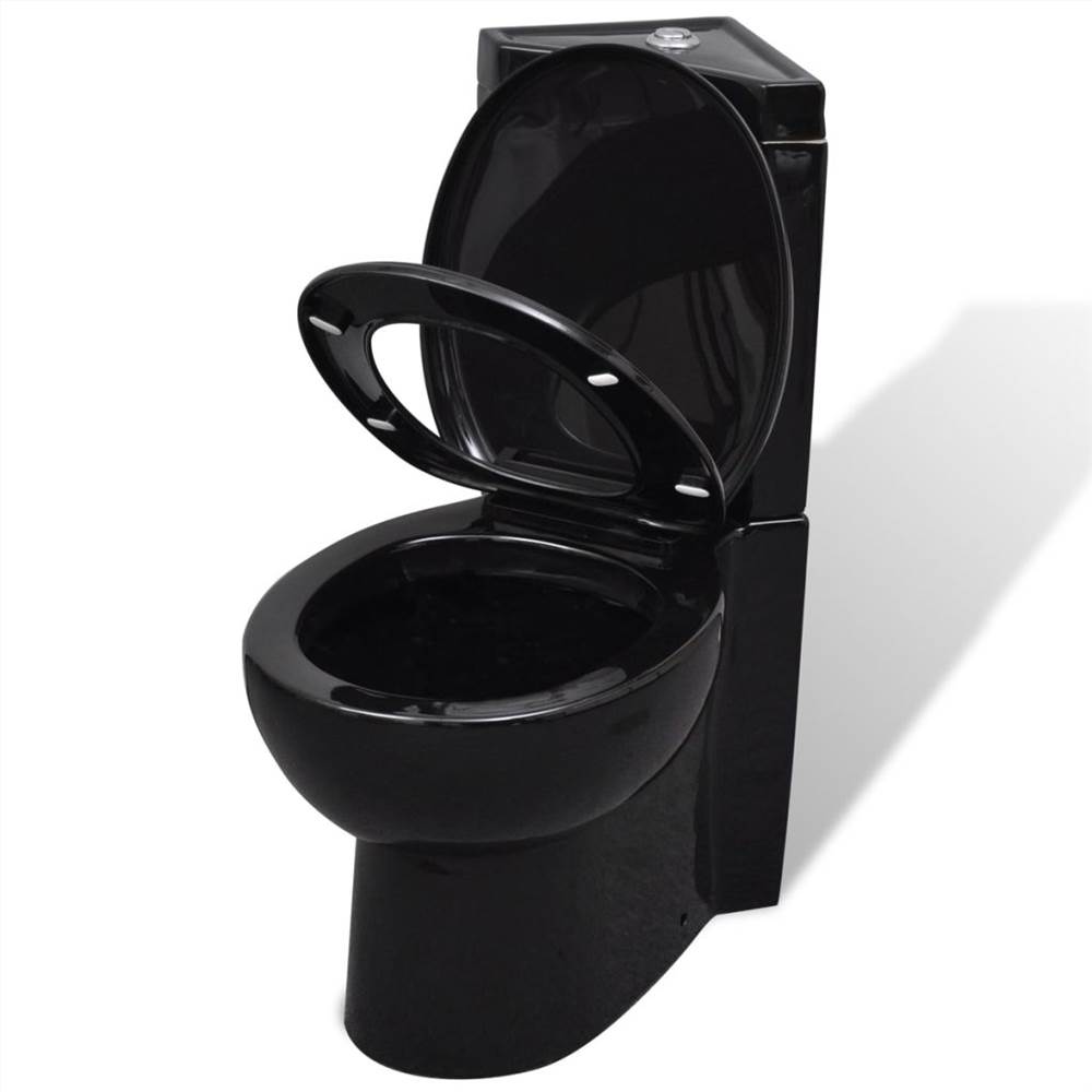 WC Keramisk Toilet Badeværelse Hjørnetoilet Sort