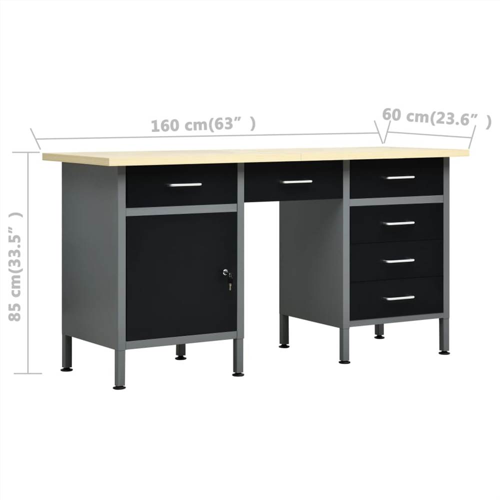 Černý pracovní stůl 160x60x85 cm Ocel
