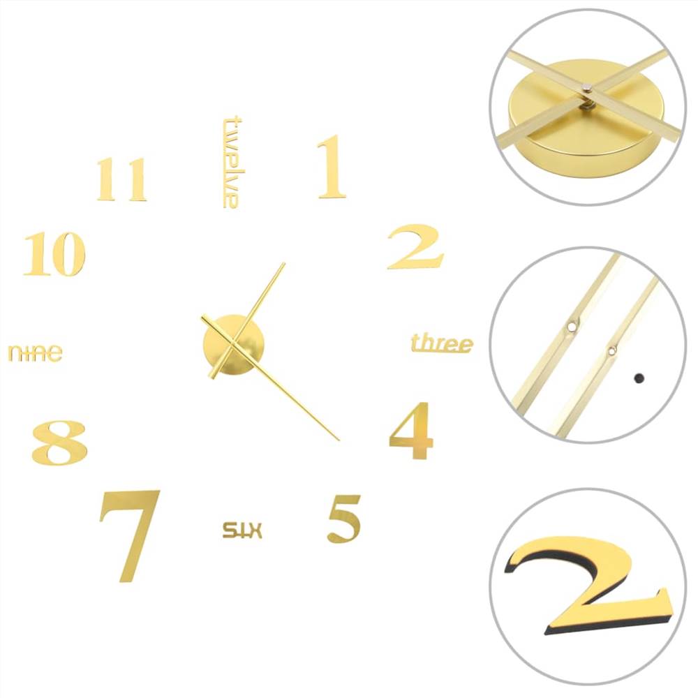 3D Horloge Murale Design Moderne 100 cm XXL Doré