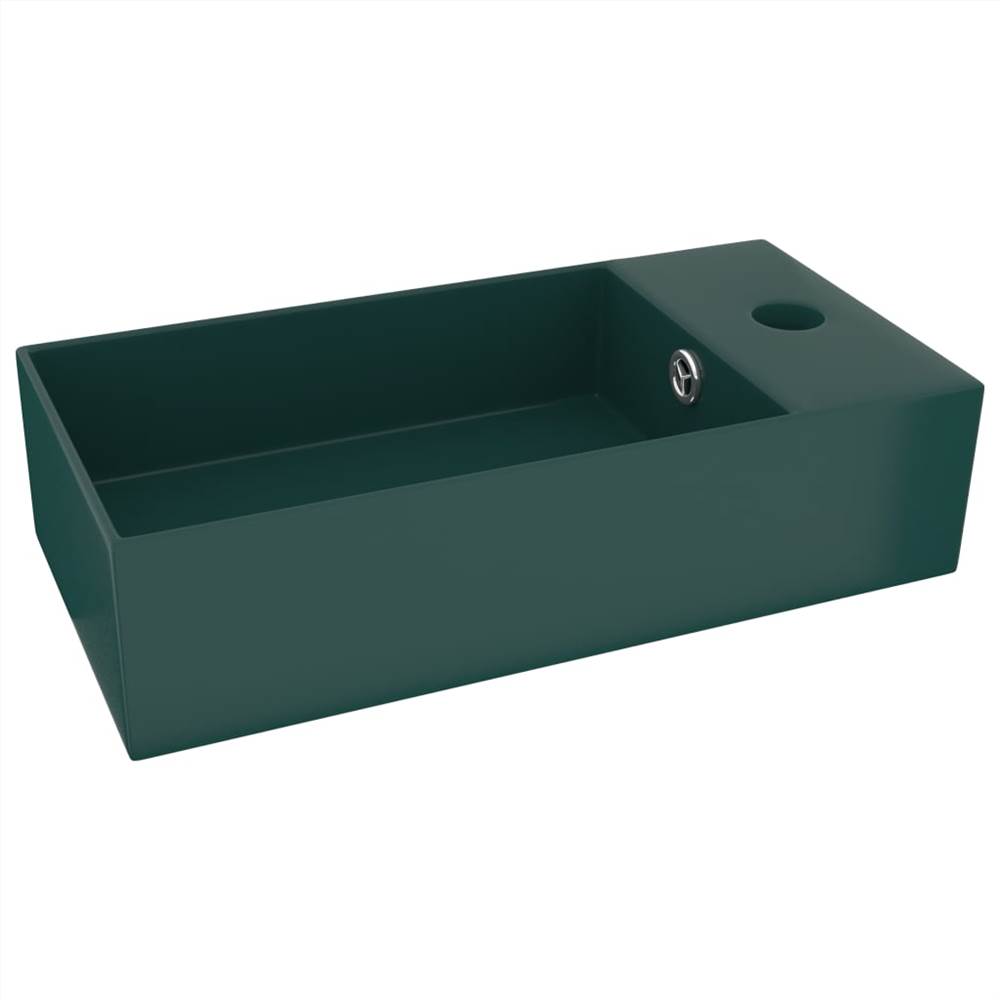 Lavabo da bagno in ceramica verde scuro con troppopieno