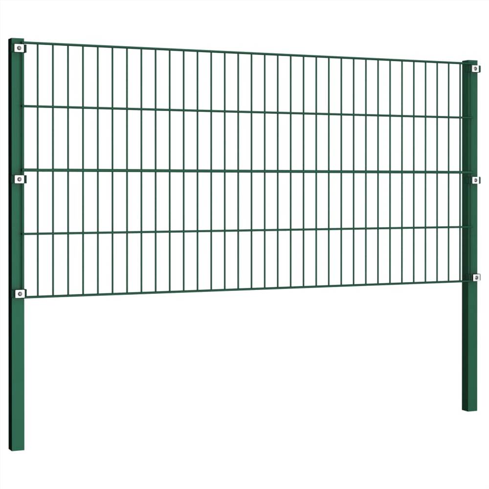 Panel de valla con postes de hierro 1,7x0,8 m Verde