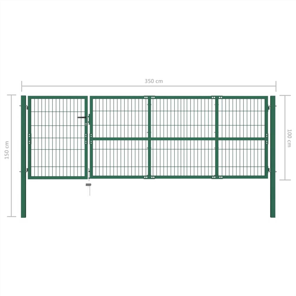 Portail de clôture de jardin avec poteaux 350x100 cm Vert Acier