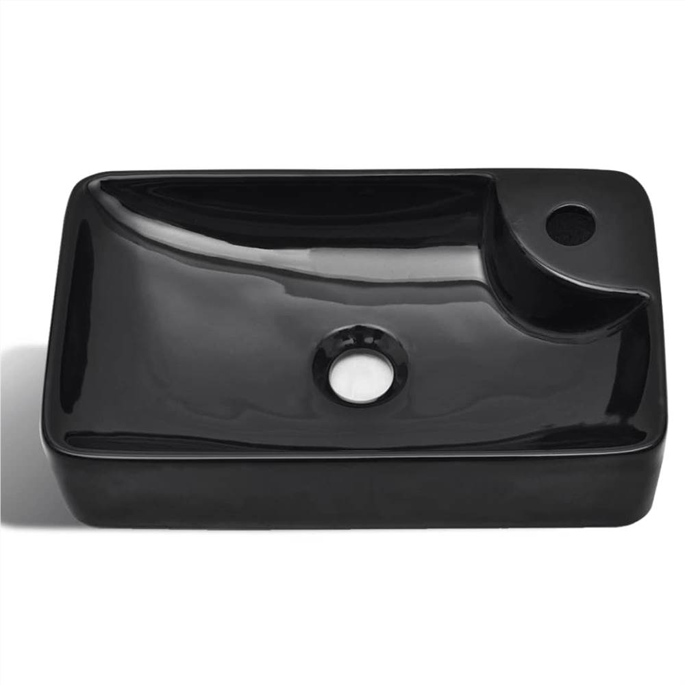 Lavabo de salle de bain en céramique avec trou de robinet noir