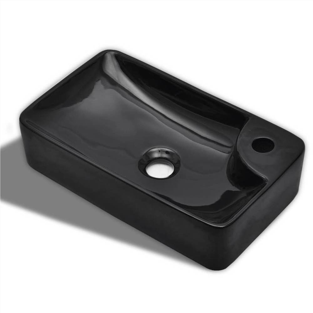 Lavabo de salle de bain en céramique avec trou de robinet noir