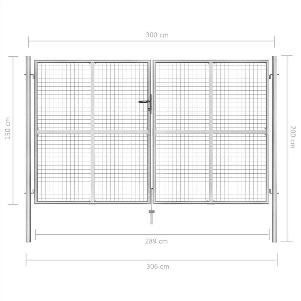 Poarta de gradina Otel galvanizat 306x200 cm Argintiu