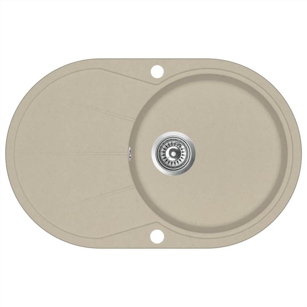 Fregadero de cocina de granito de un solo lavabo ovalado beige