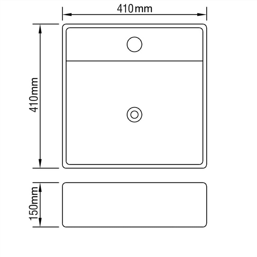 Vierkante keramische wastafel met overloop en kraangat 41 x 41 cm