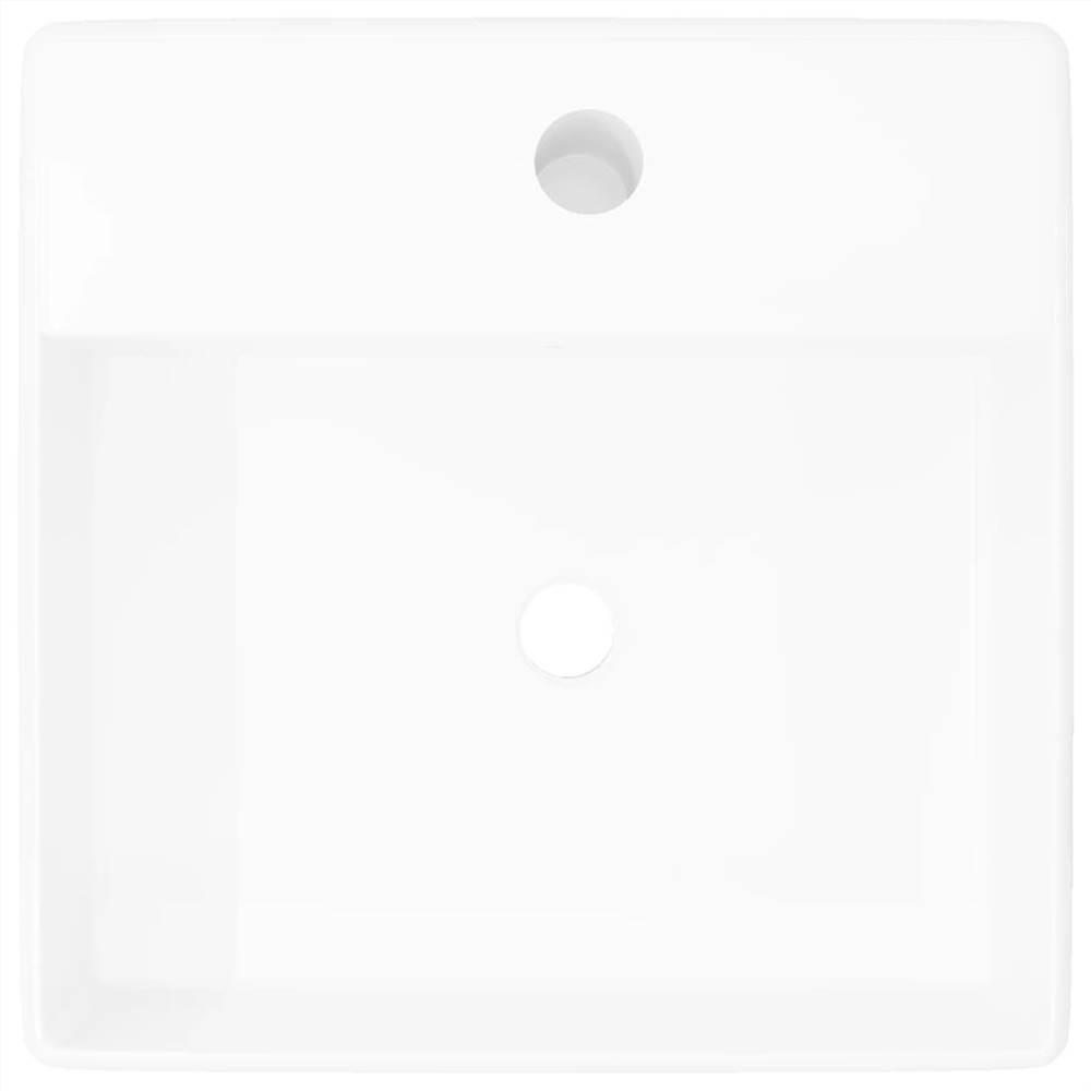 Kwadratowa umywalka ceramiczna z przelewem i otworem na baterię 41 x 41 cm