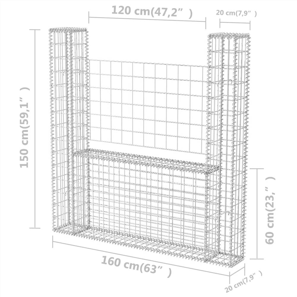 Cesto gabião em aço galvanizado em forma de U 160x20x150 cm