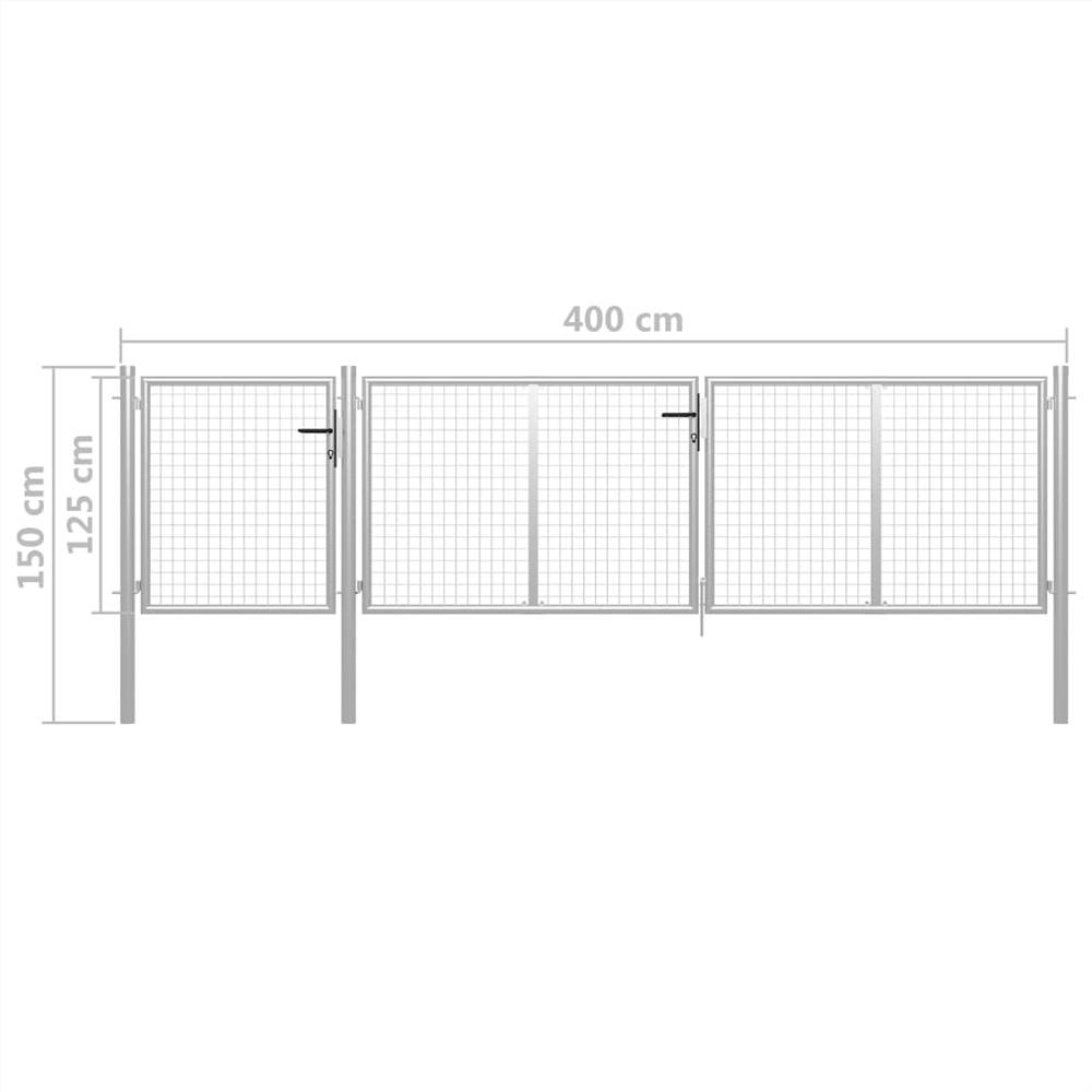 Puerta de jardín de acero 400x100 cm Plata