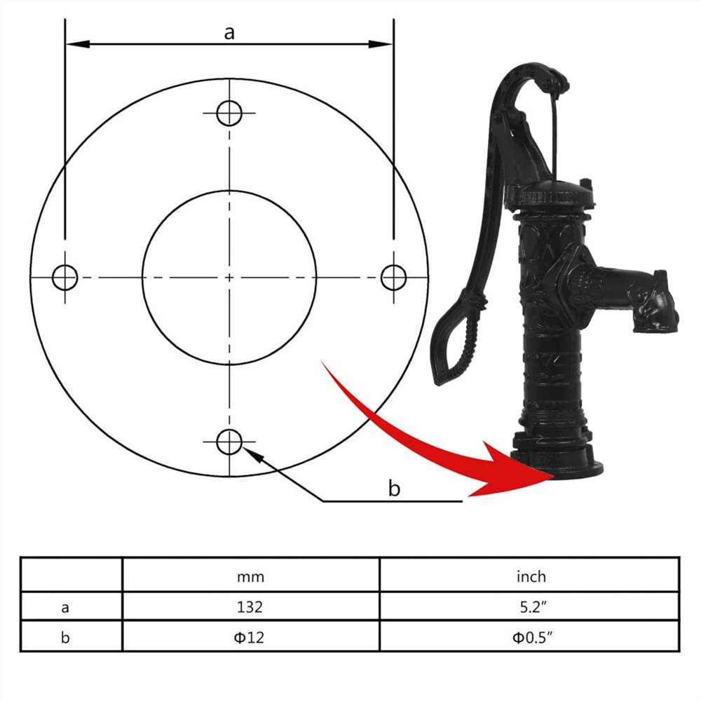 Bomba de água manual para jardim em ferro fundido