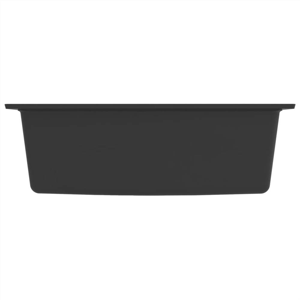 Pia de cozinha em granito preto com furo para transbordamento