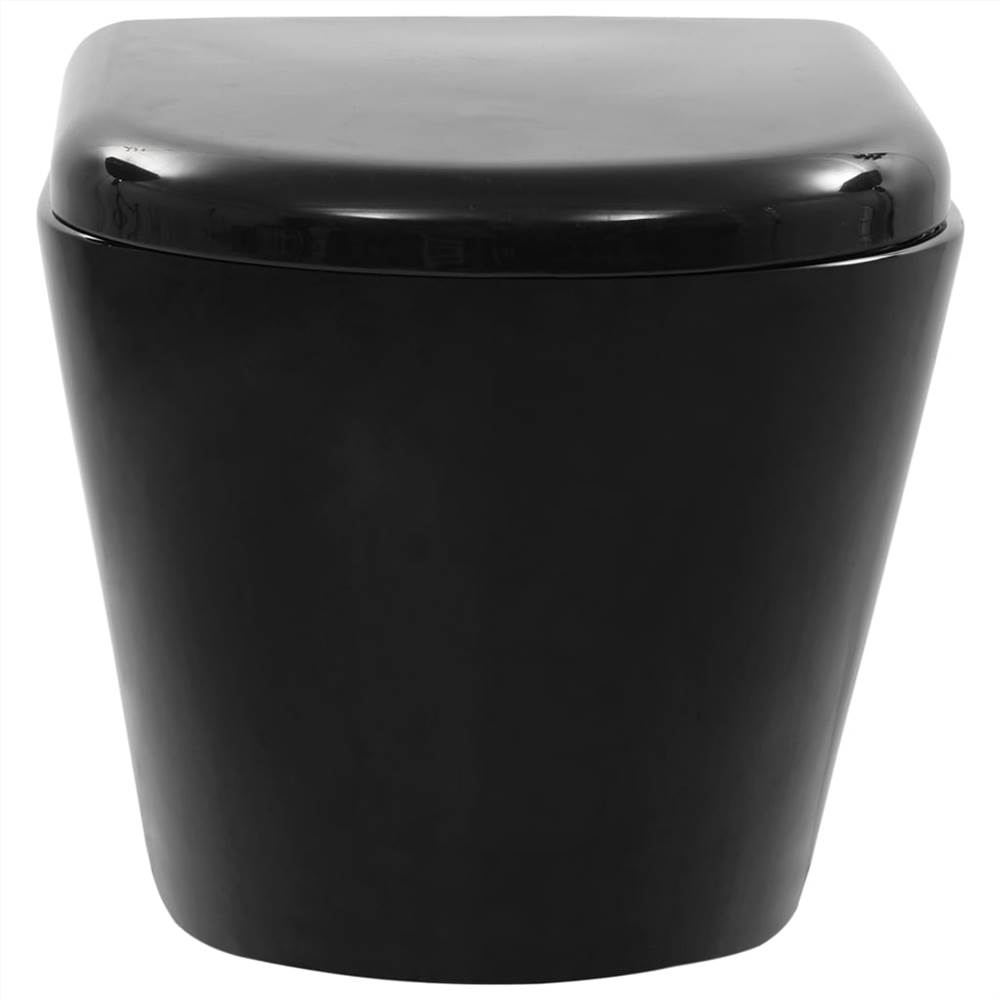 Væghængt toilet med skjult tank i sort keramik