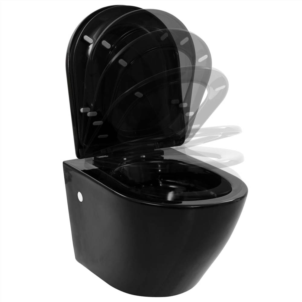 Væghængt toilet med skjult tank i sort keramik