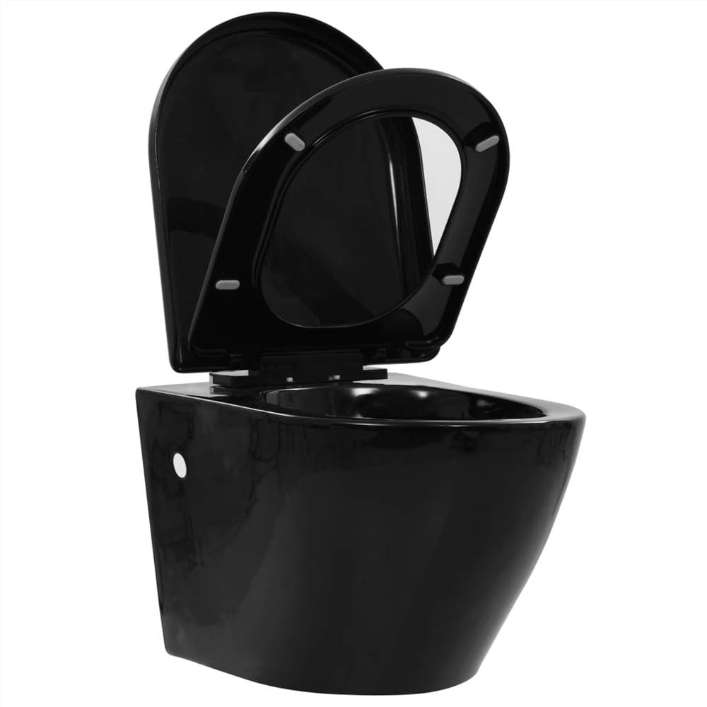 Vägghängd toalett med dold tank i svart keramik