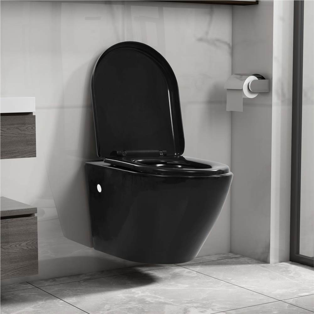 Toaleta wisząca z podtynkowym zbiornikiem, wykonana z czarnej ceramiki