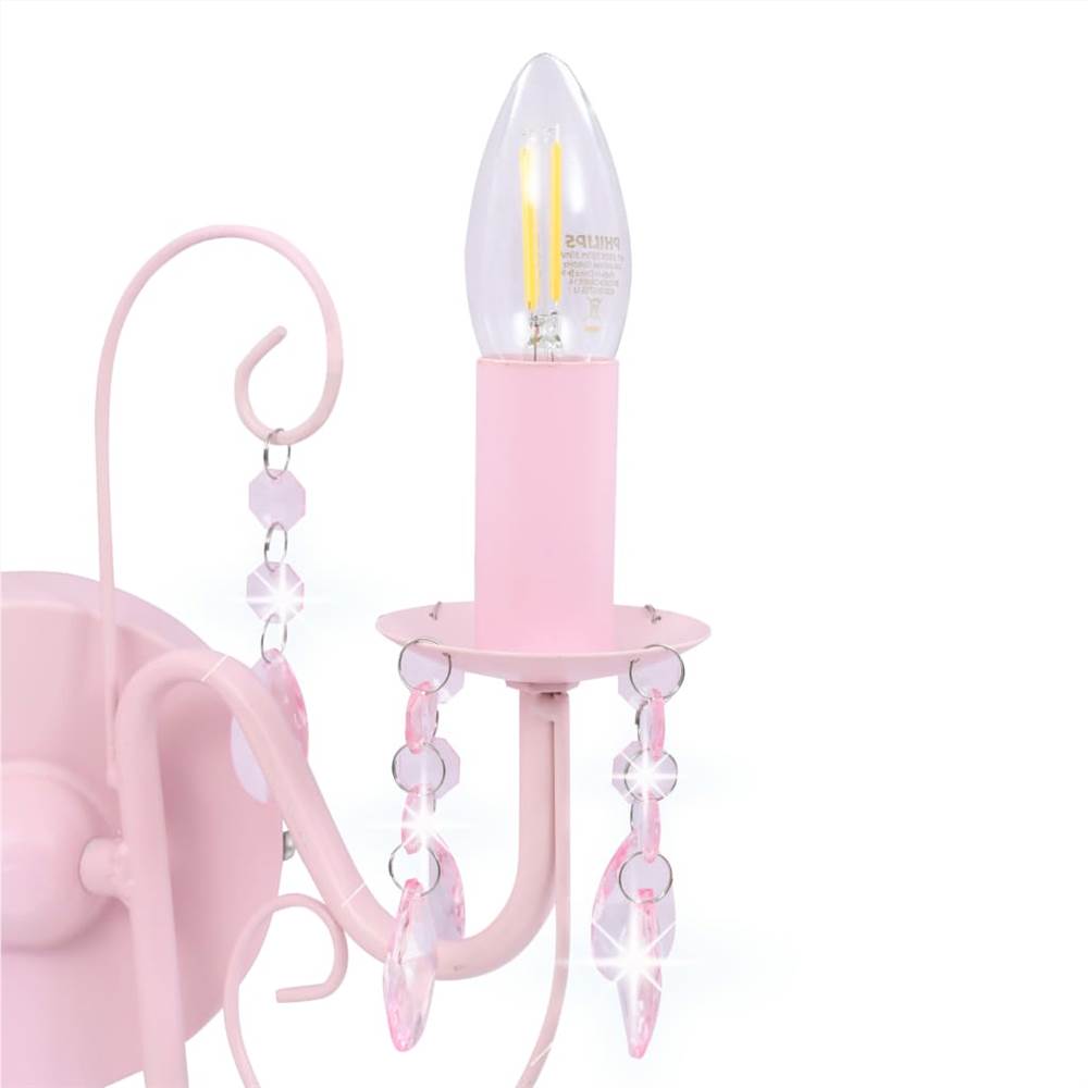 Fali lámpa gyöngyökkel, rózsaszín 2 x E14 izzókkal