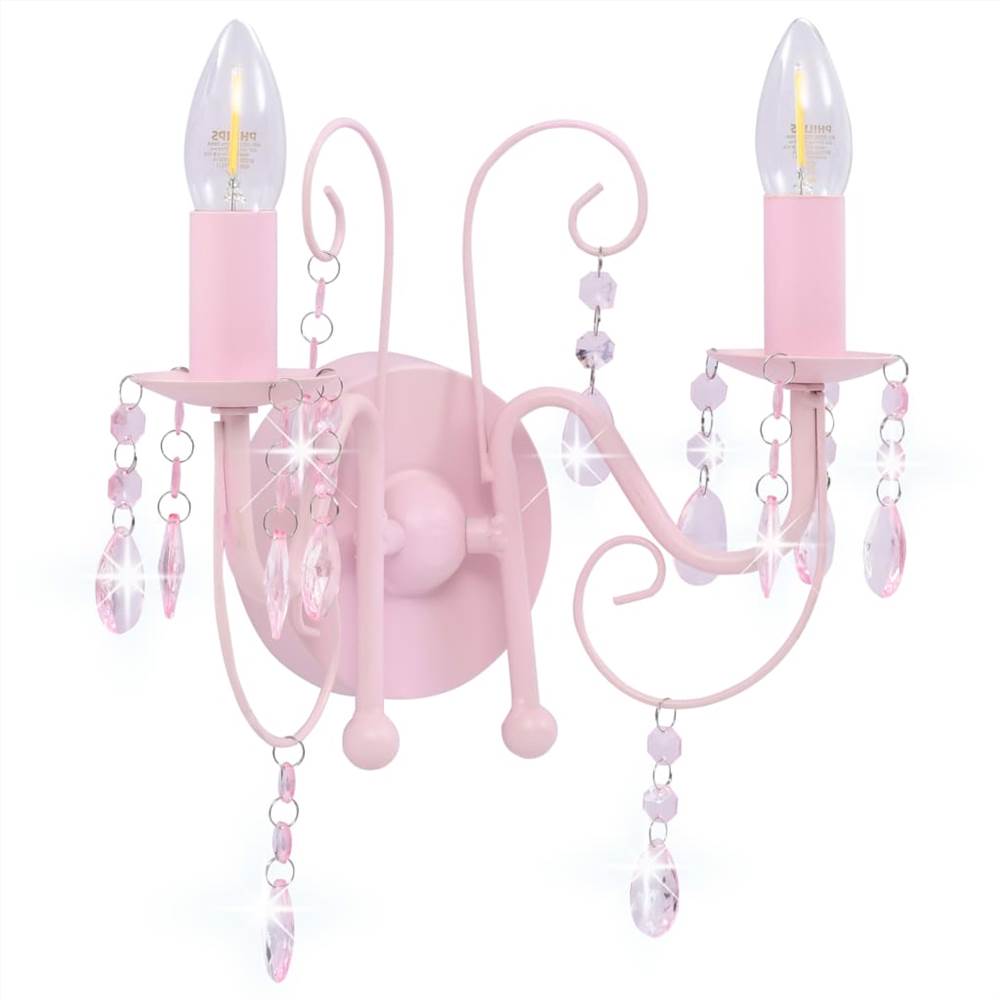 Wandleuchte mit Perlen, rosa, 2 x E14-Glühbirnen