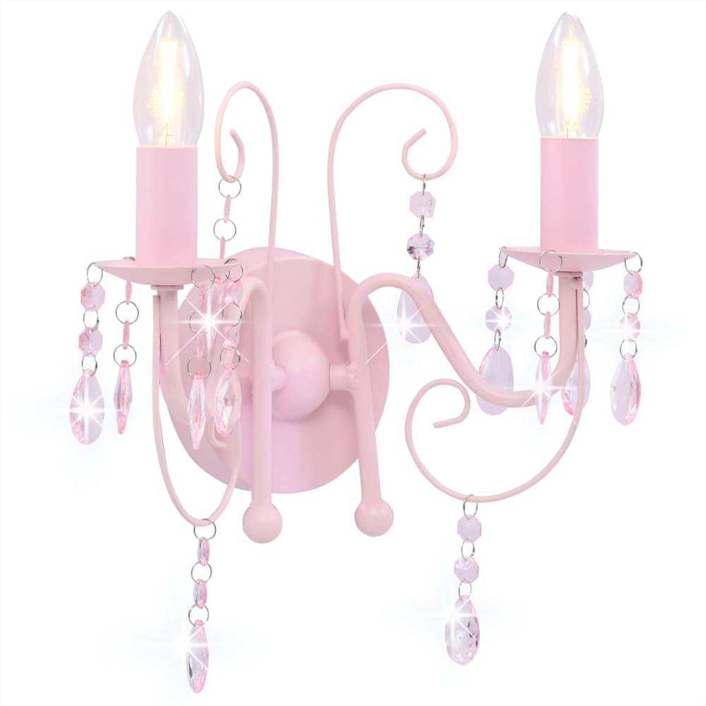 Fali lámpa gyöngyökkel, rózsaszín 2 x E14 izzókkal