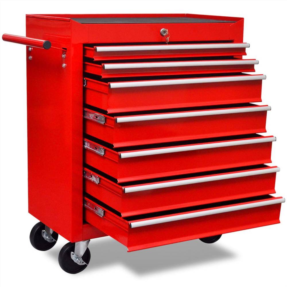 Wózek narzędziowy warsztatowy z 7 czerwonymi szufladami