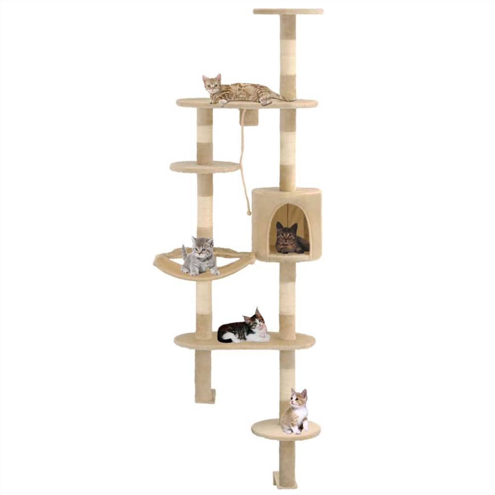 Cat tree with sisal scratching posts fixed to the wall 194 cm beige