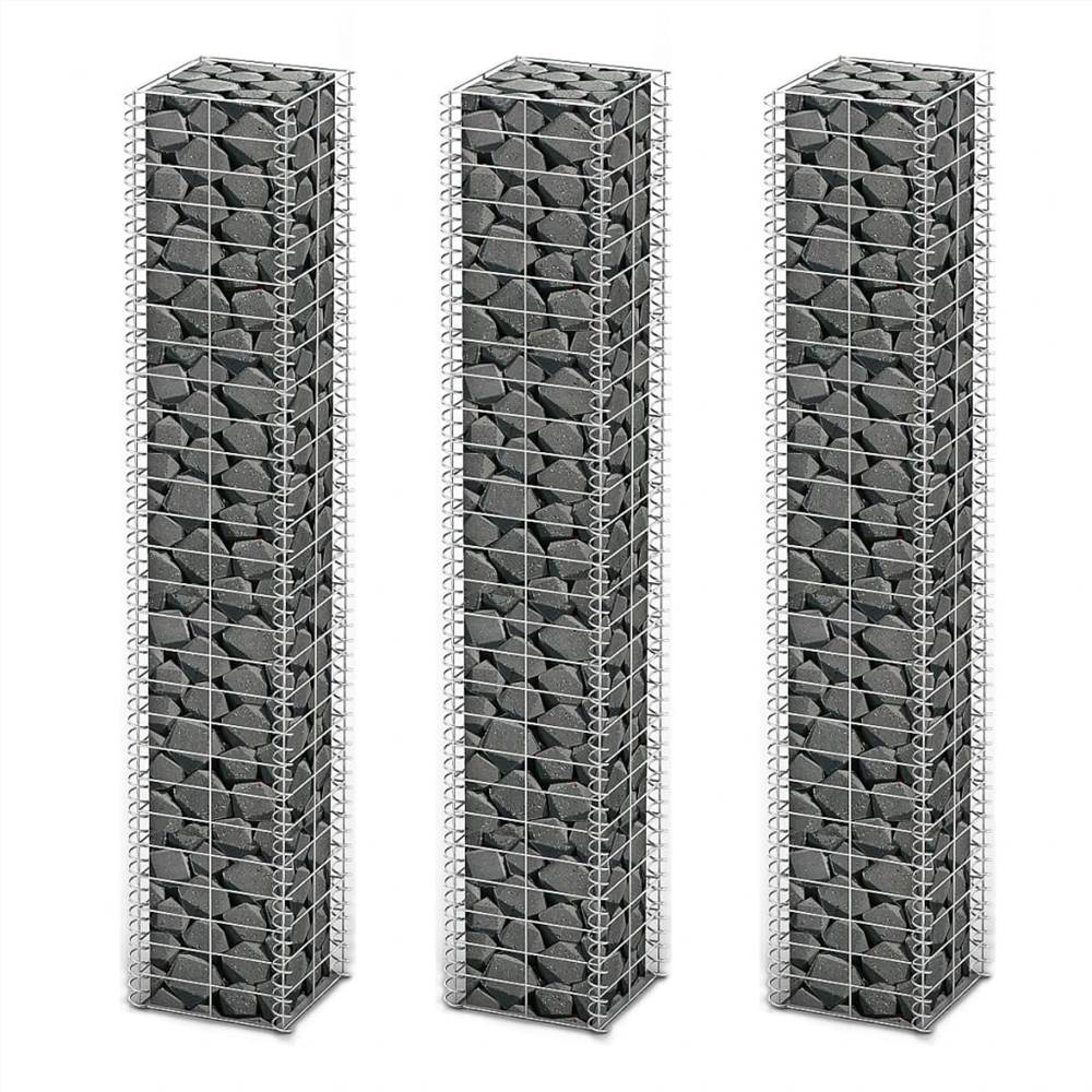 Gabion Set 3 pcs Fil Galvanisé 25 x 25 x 150 cm