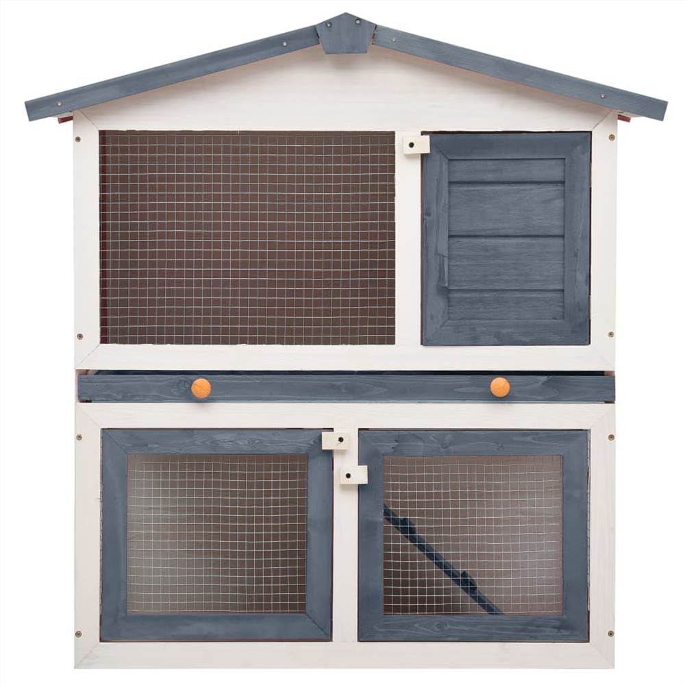 Kaninchenstall für den Außenbereich, 3 Türen, graues Holz