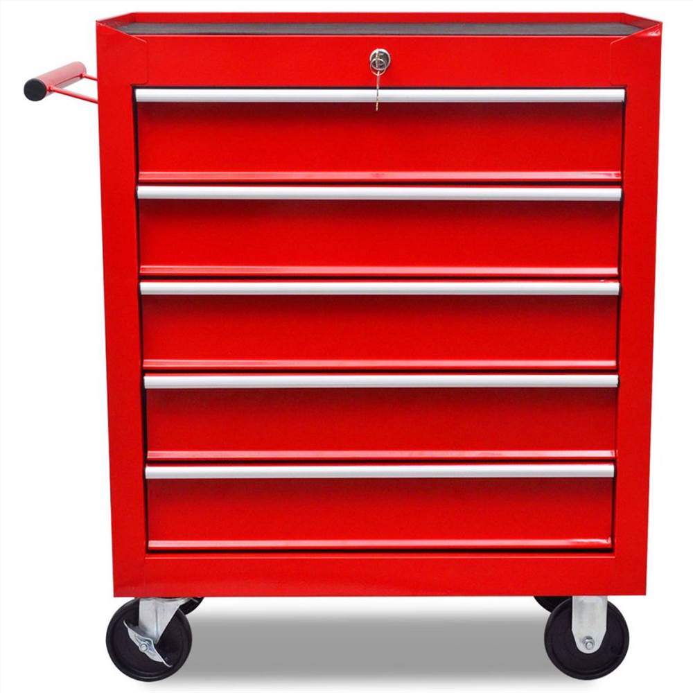 Werkstattwagen mit 5 roten Schubladen