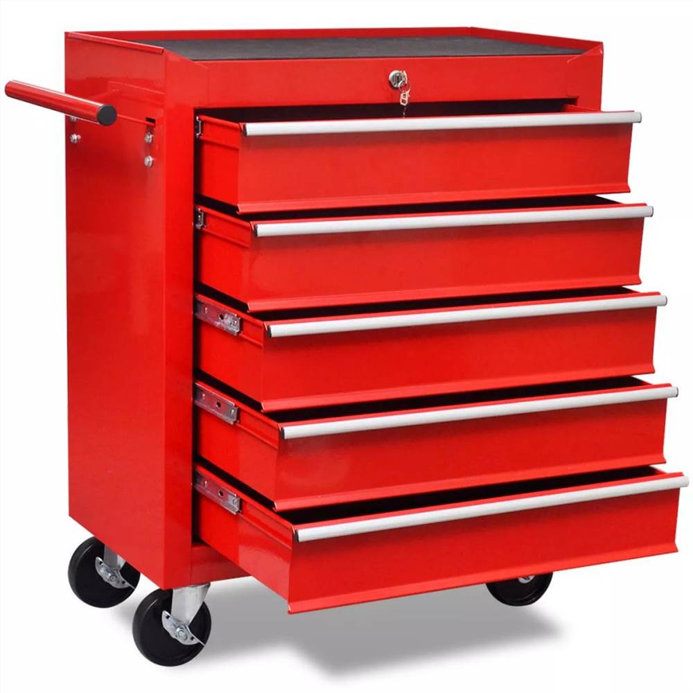 Wózek narzędziowy warsztatowy z 5 czerwonymi szufladami