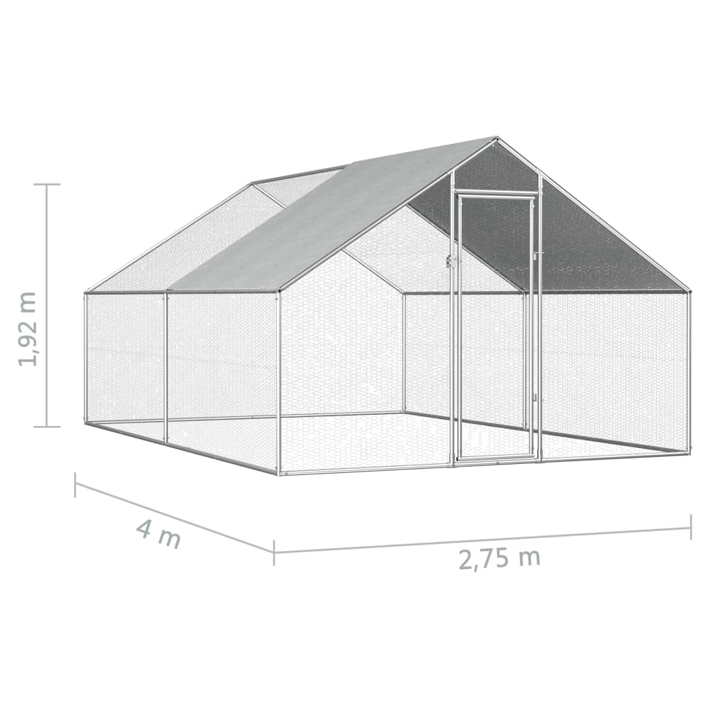 Hühnerkäfig für den Außenbereich, 2,75 x 4 x 1,92 m, verzinkter Stahl
