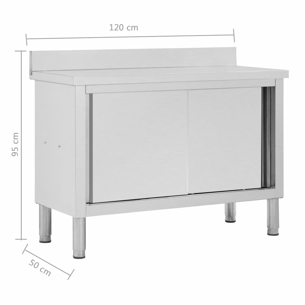 Arbeitstisch mit Schiebetüren 120x50x95 cm Edelstahl